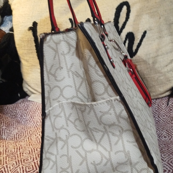 Calvin Klein Monogram CK Signature Satchel Handbag with card case - Picture 5 of 10